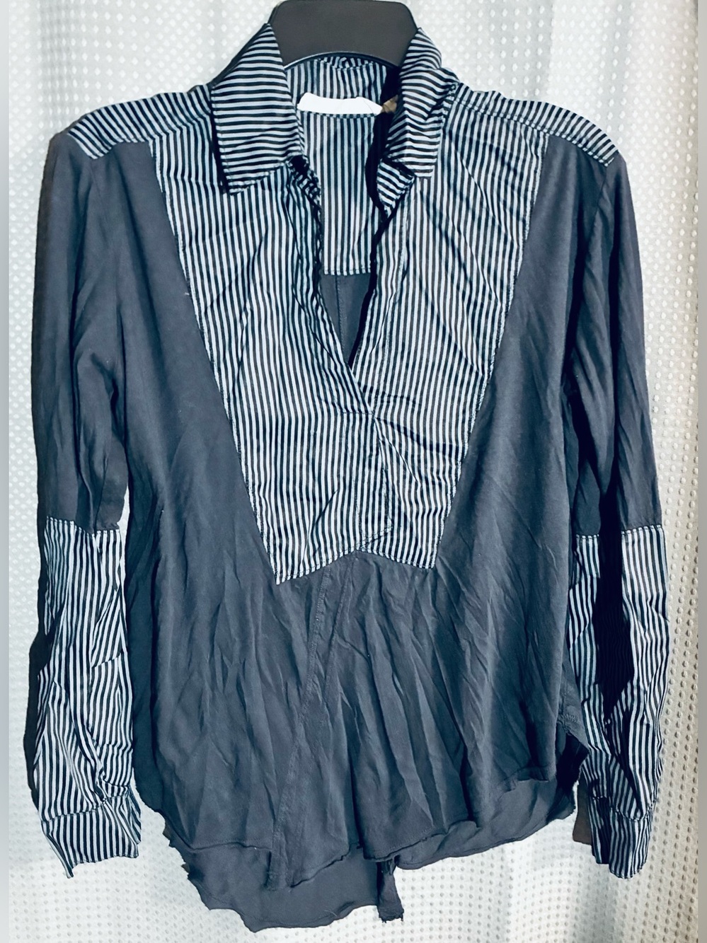 Wilt Womans Striped Mix Media Shirt Sz S Top Uneven Hem Unique Whimsical USA